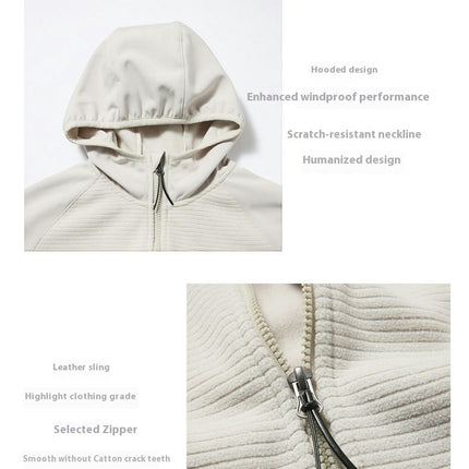 Women's Spring and Autumn Outdoor Windproof Warm Fleece Splicing Hooded Sports Sweater Jacket
