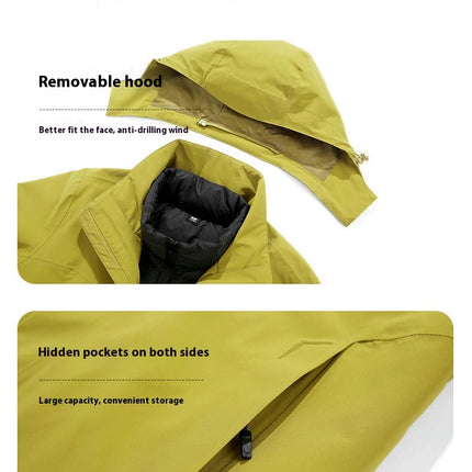 Men's and Women's Outdoor Jackets With Removable Down Lining 3 in 1 Waterproof and Windproof Jacket