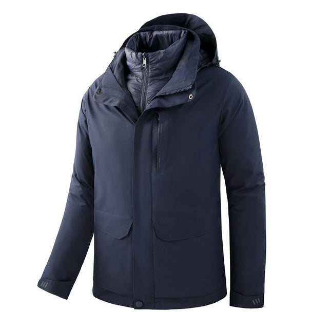 Men's Ski Jackets 3 in 1 Waterproof Winter Jackets Windproof Hooded with Inner Down Lining