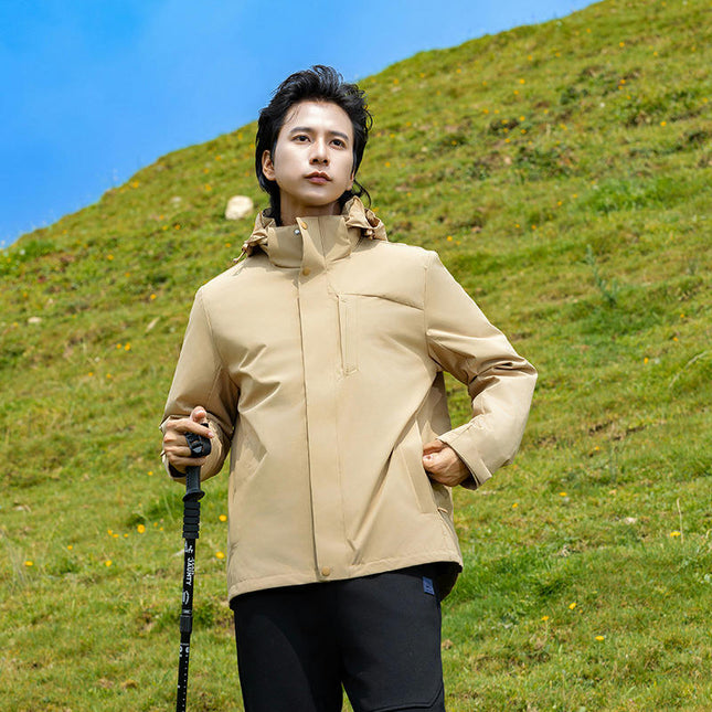 Men's Waterproof 3-in-1 Ski Jacket, Winter Windproof Hooded Jacket Warm jacket With Down Lining