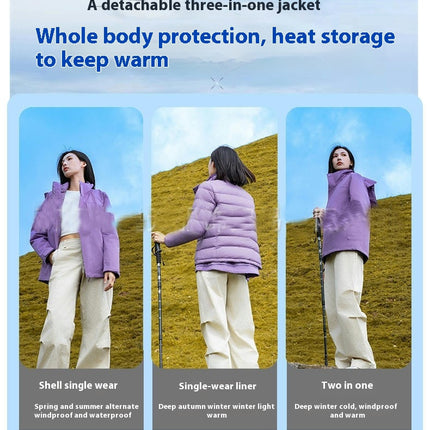 Men's Waterproof 3-in-1 Ski Jacket, Winter Windproof Hooded Jacket Warm jacket With Down Lining