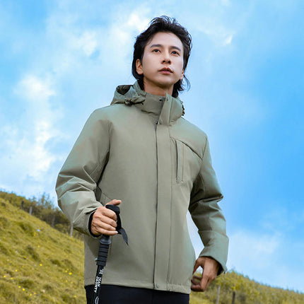 Men's Waterproof 3-in-1 Ski Jacket, Winter Windproof Hooded Jacket Warm jacket With Down Lining