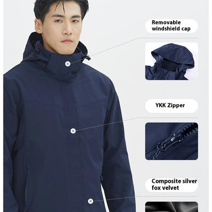 Men's Waterproof 3-in-1 Ski Jacket, Winter Windproof Hooded Jacket with Inner Warm Coat