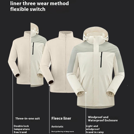 Three-In-One Waterproof Jacket for Men and Women, Windproof and Warm Mountaineering Suit