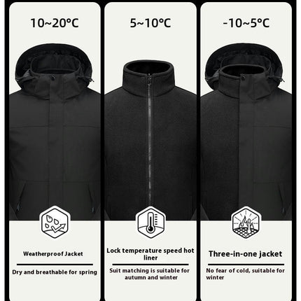 Three-In-One Waterproof Jacket for Men and Women, Windproof and Warm Mountaineering Suit