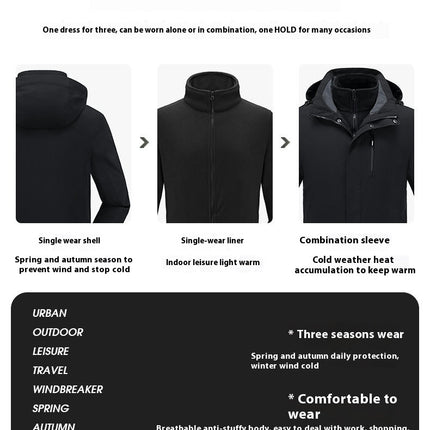 Windproof and Waterproof 3-In-1 Casual Jacket - Warm Ski Jacket with Detachable Hood 2