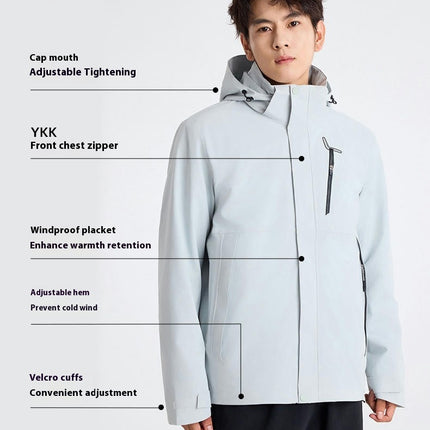 Windproof and Waterproof 3-In-1 Casual Jacket - Warm Ski Jacket with Detachable Hood 1