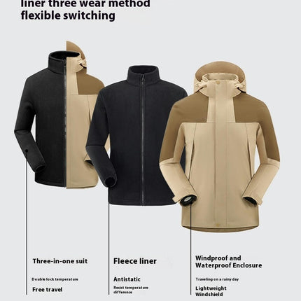Three-In-One Waterproof Breathable Warm Outdoor Jacket for Men and Women
