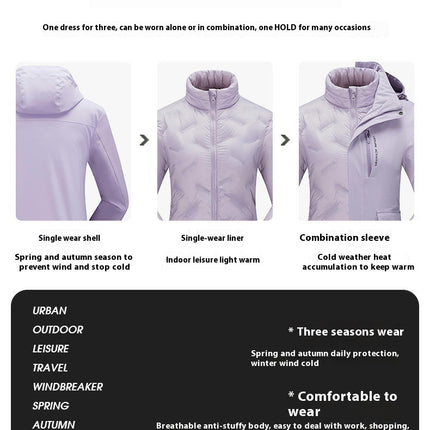 Three-JIn-One Down Liner Jacket for Men and Women, Waterproof, Windproof and Warm Outdoor Travel Jacket