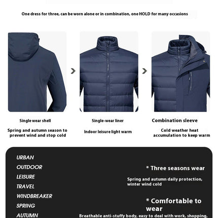 Men's 3-in-1 Down Jacket, Waterproof and Windproof, 2-Piece Set, Outdoor Warm Ski Clothing