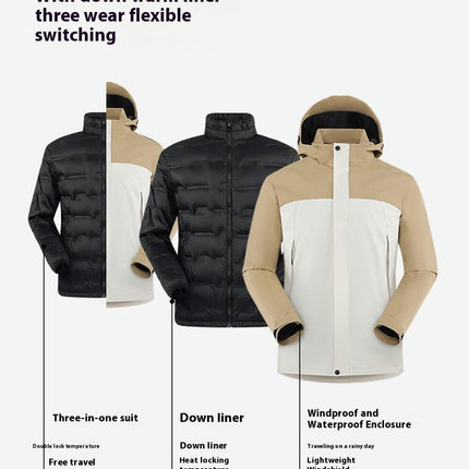 Men's Waterproof 3 in 1 Ski Jacket Warm Winter Windproof Jackets with Detachable Puffer Coat
