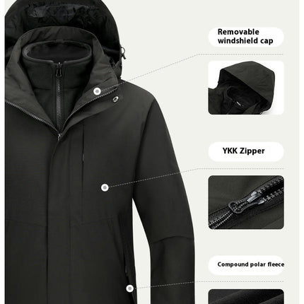 Men's and Women's 3-in-1 Windproof Jacket With Detachable Silver Fox Fleece Liner for Warming