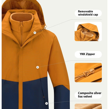 Couples 3-in-1 Jacket - Windproof Waterproof Warm Removable Silver Fox Fleece Liner Jacket