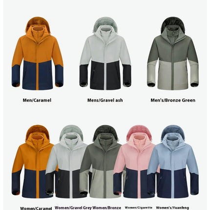 Couples 3-in-1 Jacket - Windproof Waterproof Warm Removable Silver Fox Fleece Liner Jacket