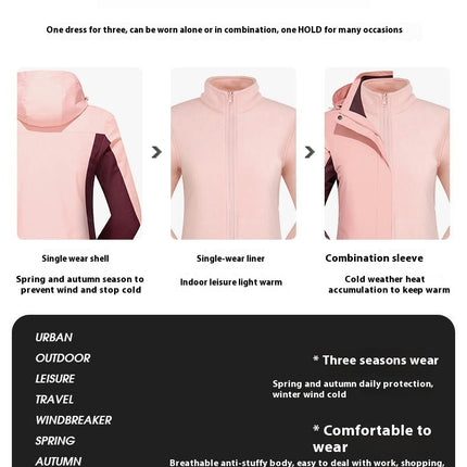 Men's and Women's Outdoor 3-in-1 jacket, Windproof Warm Detachable Mountaineering Clothing