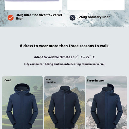 3-in-1 Jacket Waterproof and Anti-fouling Warm Outdoor 2-piece Women's Silver Fox Fleece Lined Jacket