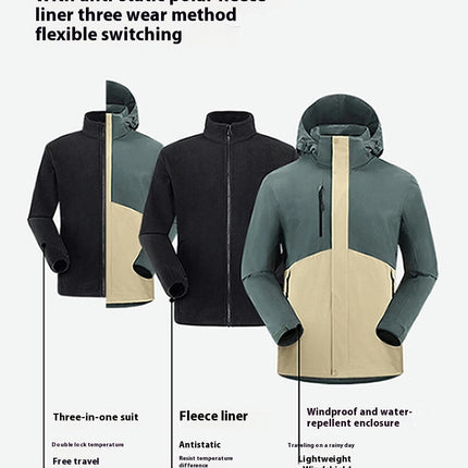 Men's 3-in-1 Jacket - Waterproof and Windproof Outdoor Women's Mountaineering Warm Fleece Jacket