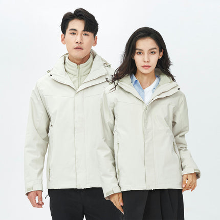 Men's Waterproof 3-in-1 Ski Jacket, Winter Windproof Hooded Jacket Snow Rain Jacket with Inner Warm Coat-A