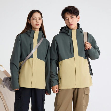 Men's Waterproof 3-in-1 Ski Jacket, Winter Windproof Hooded Jacket Snow Rain Jacket with Inner Warm Coat-A