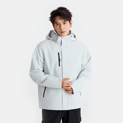 Men's Waterproof 3-in-1 Ski Jacket, Winter Windproof Hooded Jacket Snow Rain Jacket with Inner Warm Coat-A