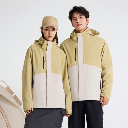 Men's Waterproof 3-in-1 Ski Jacket, Winter Windproof Hooded Jacket Snow Rain Jacket with Inner Warm Coat-A