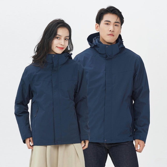 Men's Waterproof 3-in-1 Ski Jacket, Winter Windproof Hooded Jacket Snow Rain Jacket with Inner Warm Coat-A