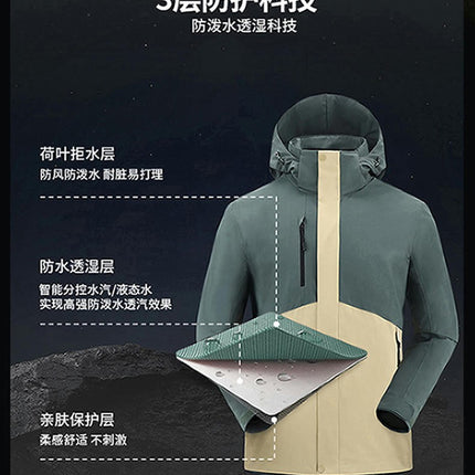 Men's Waterproof 3-in-1 Ski Jacket, Winter Windproof Hooded Jacket Snow Rain Jacket with Inner Warm Coat-A