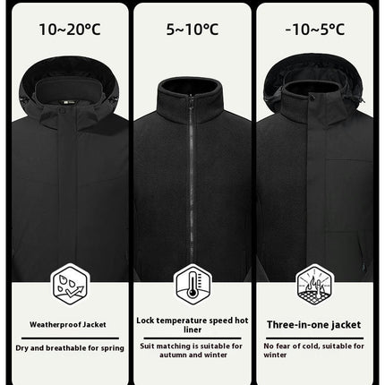 Men's Waterproof 3-in-1 Ski Jacket, Winter Windproof Hooded Jacket Snow Rain Jacket with Inner Warm Coat-A