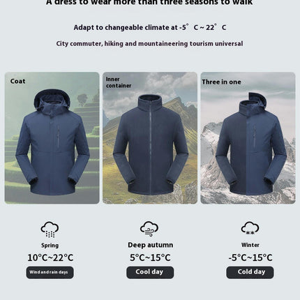 3-in-1 Fleece Jacket for Men and Women - Waterproof and Windproof 2-piece Set Outdoor Clothing