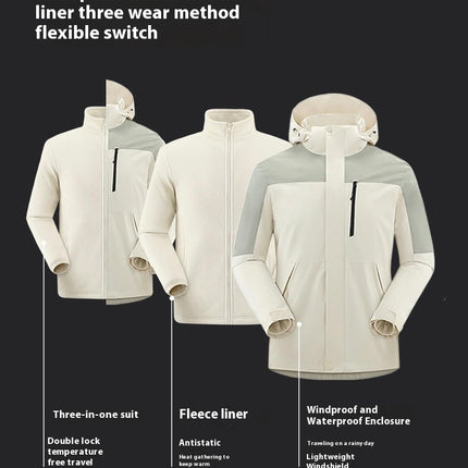Three-In-One Jacket, Windproof and Waterproof, Detachable Fleece Jacket for Men and Women