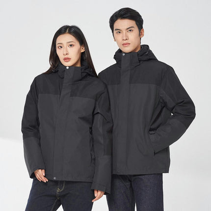 Three-in-one outdoor waterproof jacket with detachable liner for hiking and camping