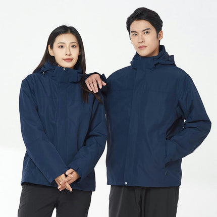 Three-in-one outdoor waterproof jacket with detachable liner for hiking and camping