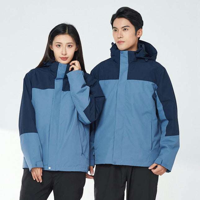 Three-in-one outdoor waterproof jacket with detachable liner for hiking and camping