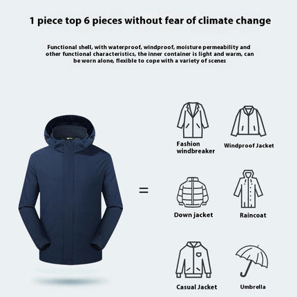 Couples Jacket 3 in 1 Plus Fleece Liner Outdoor Windproof Waterproof Warm Jacket