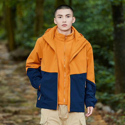Men's Outdoor Waterproof Warm Women's Jacket Three-in-One Two-piece Set Silver Fox Velvet Liner