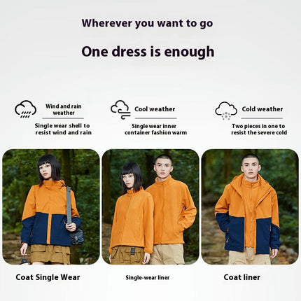 Men's Outdoor Waterproof Warm Women's Jacket Three-in-One Two-piece Set Silver Fox Velvet Liner