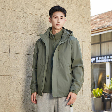 Men's 3 in 1Jacket Waterproof Windbreaker Running Cycling Golf Hiking Hood Coat