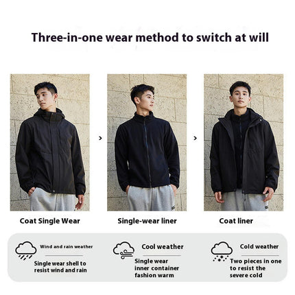 Men's 3 in 1Jacket Waterproof Windbreaker Running Cycling Golf Hiking Hood Coat