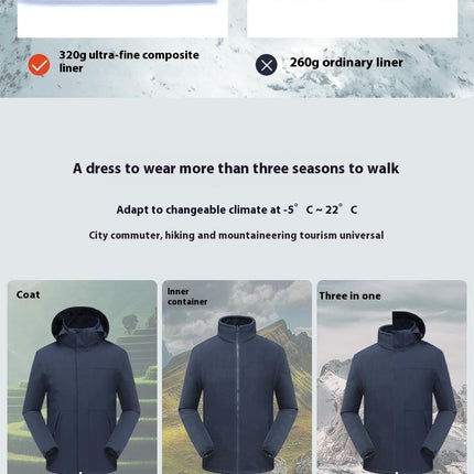 Mens Winter Skiing Jacket 3 in 1 Waterproof Warm Snow Fleece Lining Coat Hooded Windproof Jacket