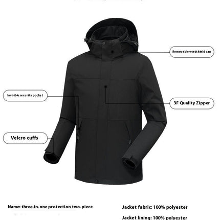 Mens Winter Skiing Jacket 3 in 1 Waterproof Warm Snow Fleece Lining Coat Hooded Windproof Jacket
