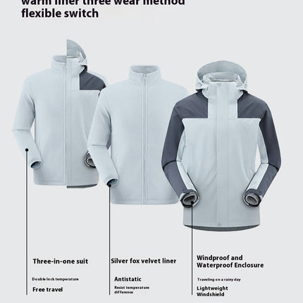 Women's 3-in-1 Jacket with Removable Fleece Lining and Mountaineering Ski Suit Men's Jacket