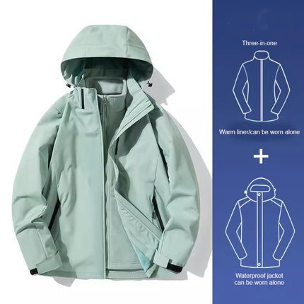 Women's Jacket 3 in 1 Autumn and Winter Couple Windproof Waterproof Ski Jacket Men