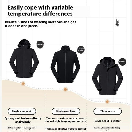 Women's Jacket 3 in 1 Autumn and Winter Couple Windproof Waterproof Ski Jacket Men
