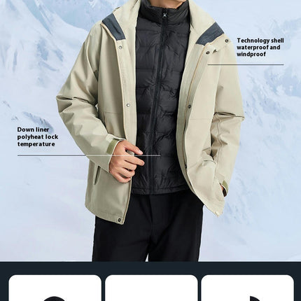 3 in 1 Waterproof Ski Jacket for Men and Women - Down Lined Winter Warm Outerwear