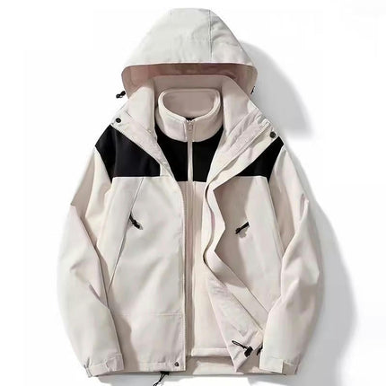 Men's Waterproof 3-in-1 Ski Jacket, Winter Windproof Hooded Jacket Snow Rain Jacket with Inner Warm Coat