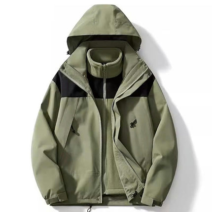 Men's Waterproof 3-in-1 Ski Jacket, Winter Windproof Hooded Jacket Snow Rain Jacket with Inner Warm Coat