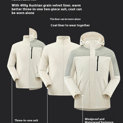 Women's 3-in-1 Jacket Men's Dupont Tri-Proof Waterproof Outdoor Hiking Travel Jacket