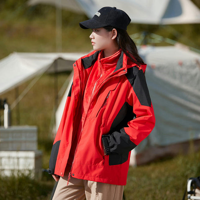 Men's and Women's 3-in-1 Detachable 2-Piece Windproof and Waterproof Ski Jacket