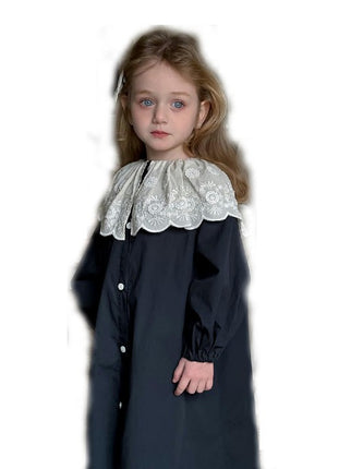 Girls Dress Spring and Summer Children's Lace Large Lapel Long Sleeve Dress