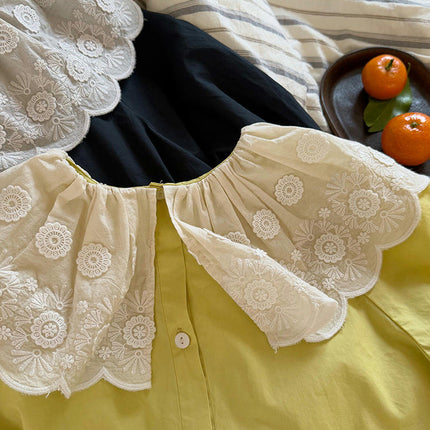 Girls Dress Spring and Summer Children's Lace Large Lapel Long Sleeve Dress
